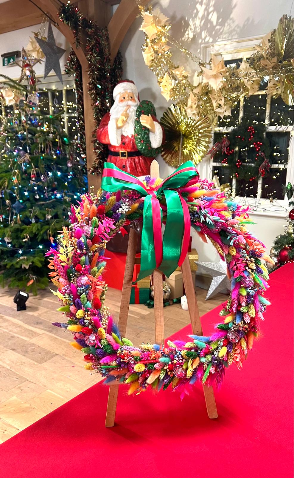 Handcrafted Rainbow Wreath which is an award-winning design on Kirstie's Handmade Christmas, Channel 4.