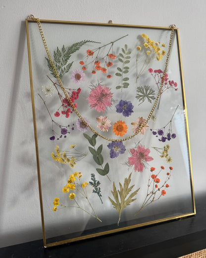 Pressed flower frame in glass gold floating frame 