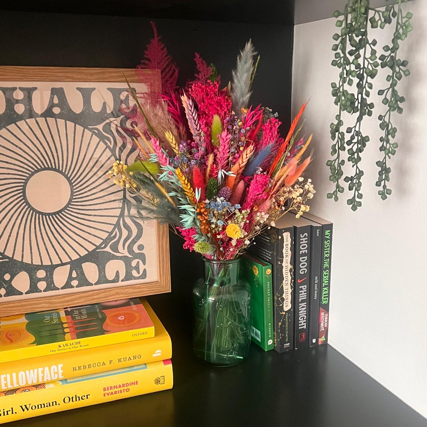 Colourful dried flowers in a vase